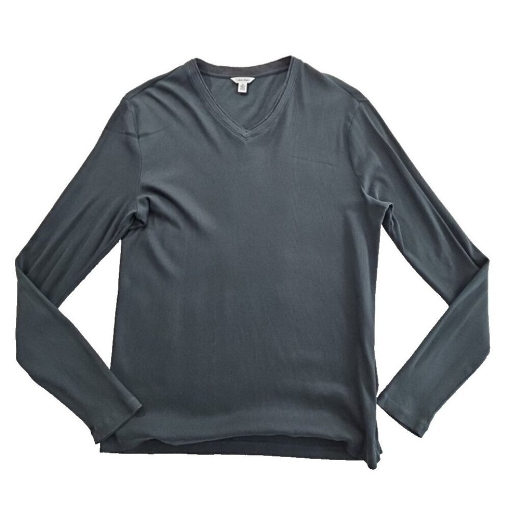 Calvin Klein V-Neck Lightweight‎ Cotton Sweater Men's M Grey Long Sleeve EUC LN